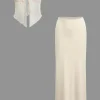 Ruched Sleeveless Double-Layered Mesh Split Strapless Top And Maxi Skirt Set>MICAS Sale