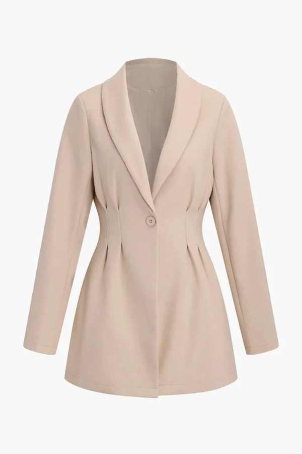 Ruched Waist Woolen V-neck Jacket>MICAS Discount