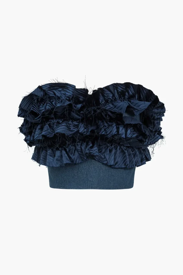 Ruched Zipper Denim Tube Top>MICAS Fashion