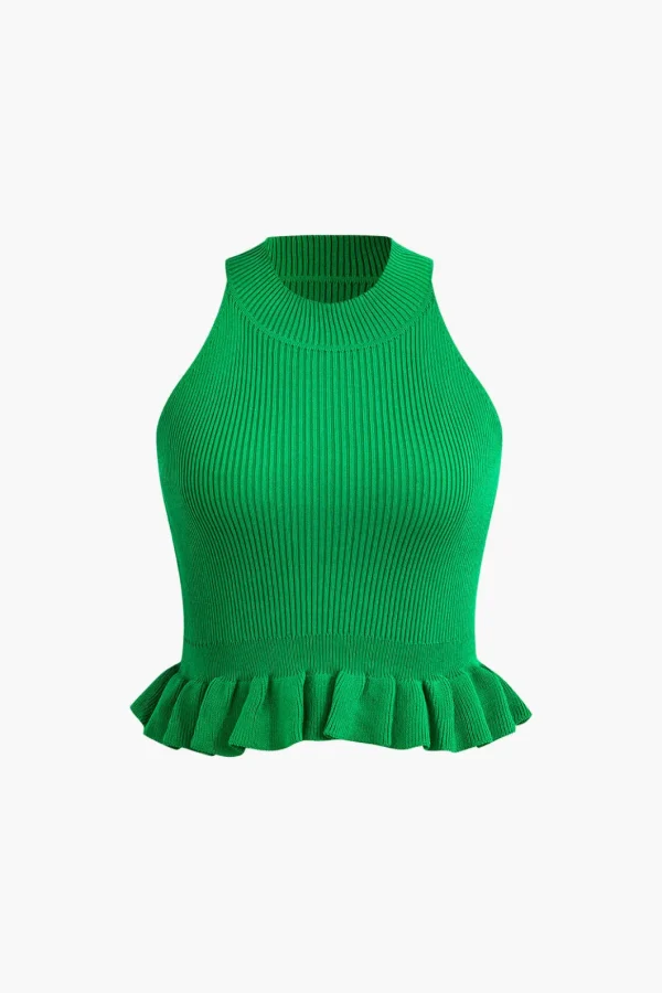 Ruffle Hem Knit Tank Top>MICAS Clearance