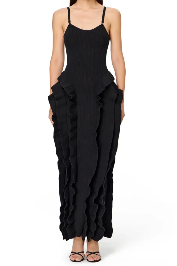 Ruffle Slip Midi Dress>MICAS Fashion