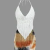 Ruffle Tie Halter Backless Cowl Neck Top And Tie Dye Mini Skirt Set>MICAS Discount