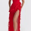 Ruffle Trim Square Neck Slit Sleeveless Maxi Dress>MICAS Outlet