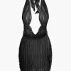 Ruffled Halter Backless Deep V-neck Mini Dress>MICAS Online