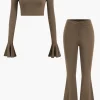 Ruffled Long Sleeve Top And Flared Trouser Set>MICAS Sale