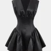 Satin Button Ruched Mini Dress>MICAS New