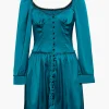 Satin Off The Shoulder Buttons Down Mini Dress>MICAS Best
