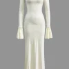 Scallop Edge Bell Sleeve Long Sleeve Maxi Dress>MICAS Online