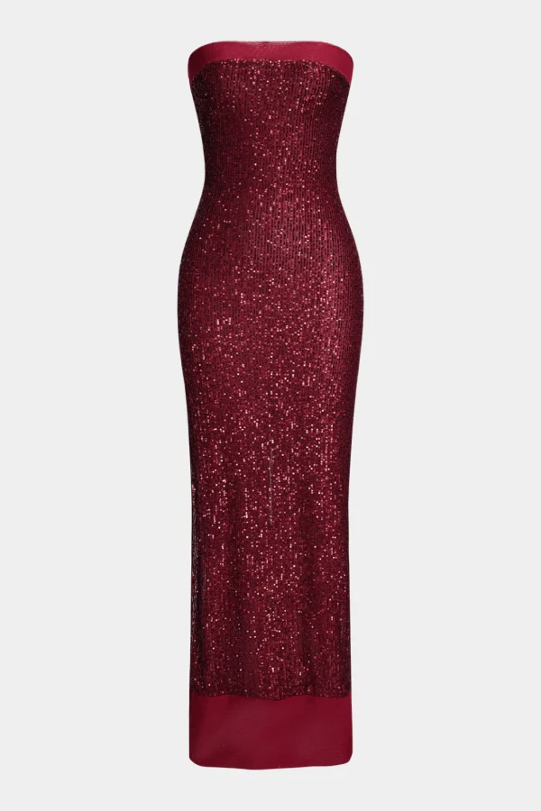 Sequin Strapless Sleeveless Maxi Dress>MICAS Fashion