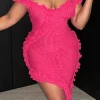 Sheer Mesh Ruffle Trim Asymmetrical Cross Backless Mini Dress>MICAS Online