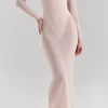 Sheer Mesh Square Neck Long Sleeve Maxi Dress>MICAS Discount