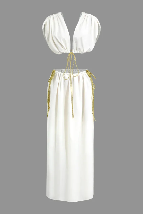 Sleeveless Deep V-Neck Crop Top And Tie Split Maxi Skirt Set>MICAS Online