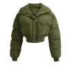 Solid Button Zipper Puffer Outerwear>MICAS New
