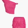 Solid Asymmetrical Ruffle Skirt Set>MICAS Fashion