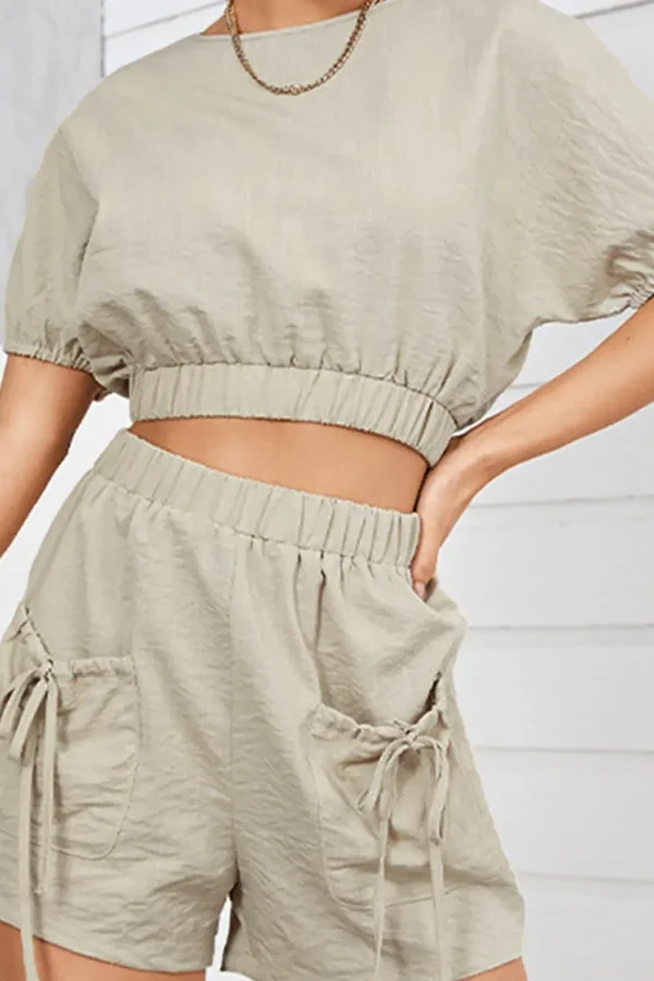 Solid Backless Bow Knotted Short Set>MICAS Sale