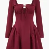 Solid Backless Ruched Tie-Up Mini Dress>MICAS Online