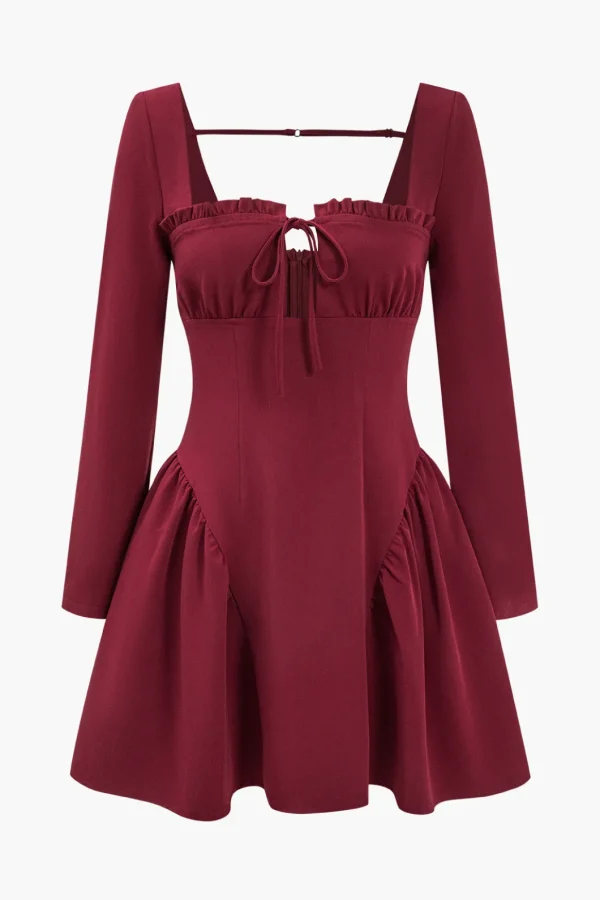 Solid Backless Ruched Tie-Up Mini Dress>MICAS Online