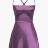 Solid Backless Tie-Up Night Dress>MICAS Outlet