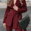 Solid Belt Blazer And Pants Set>MICAS Best