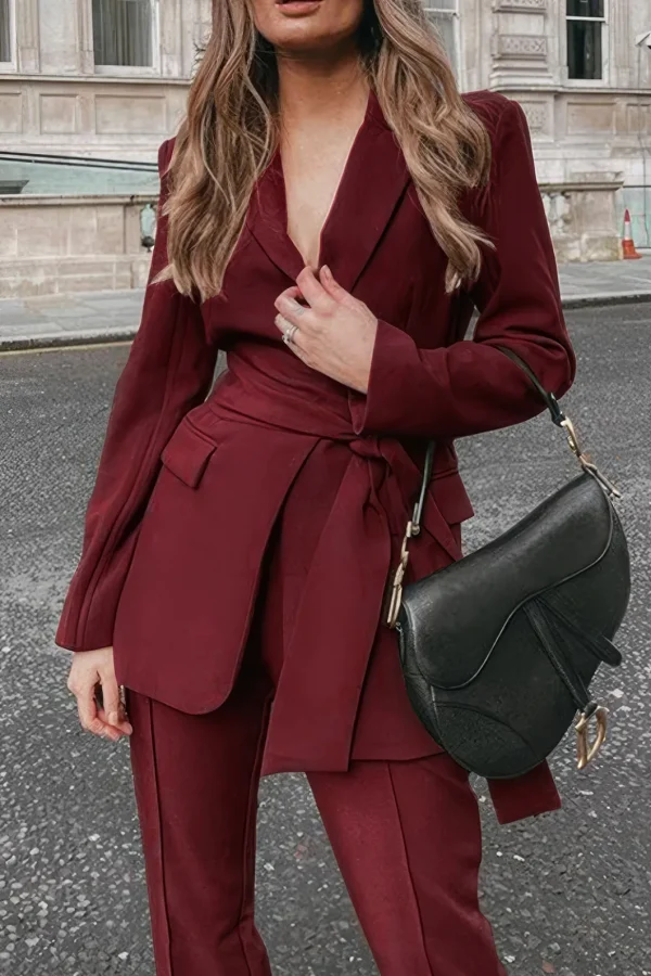 Solid Belt Blazer And Pants Set>MICAS Best