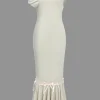 Solid Bow Asymmetrical Midi Dress>MICAS Fashion