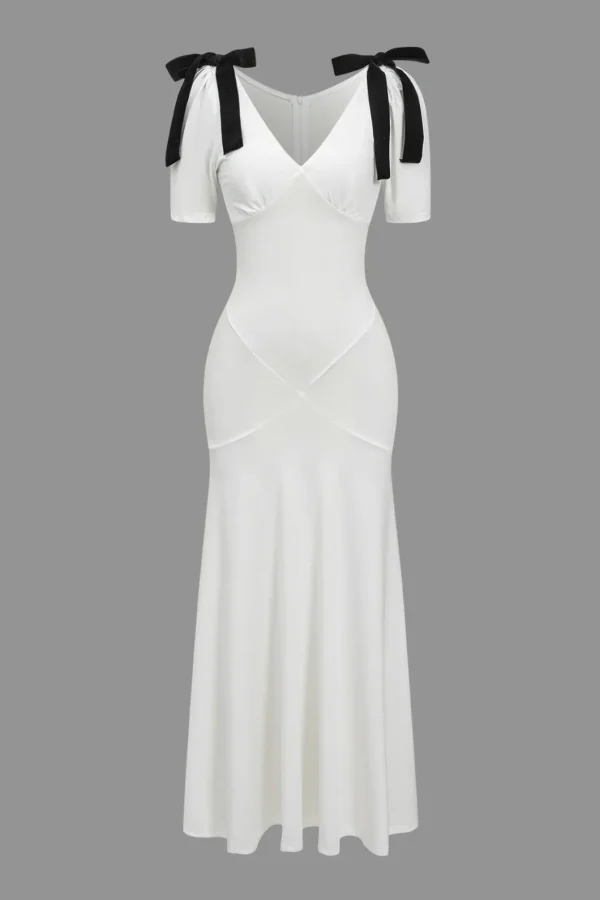 Solid Bow Tie-Up Maxi Dress>MICAS Discount