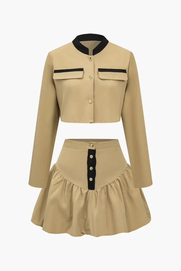 Solid Button Fake Pockets Skirt Set>MICAS New