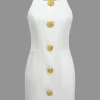 Solid Button Sleeveless Mini Dress>MICAS Sale
