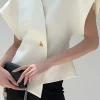 Solid Button V-Neck Short-Sleeve Shirt>MICAS Best