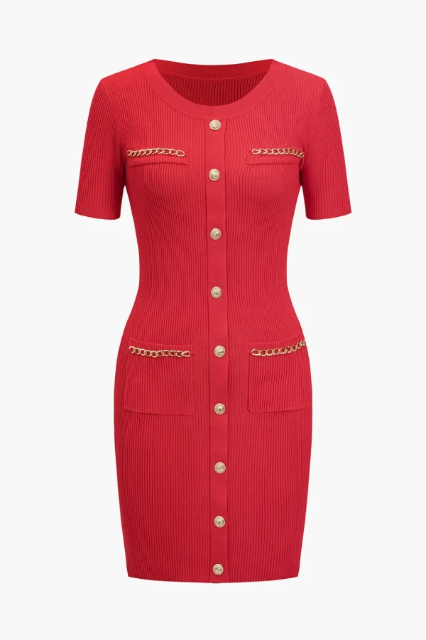 Solid Chain Pocket Knit Mini Dress>MICAS Sale