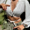 Solid Chiffon Tie Front Crossed Scallop Edge Long-Sleeve Shirt>MICAS Discount