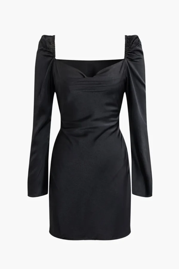 Solid Cowl Neck Long Sleeve Mini Dress>MICAS Clearance