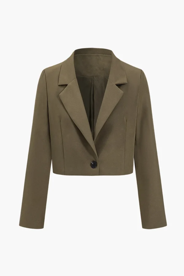 Solid Crop Button Blazer>MICAS Outlet