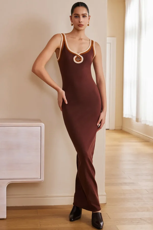 Solid Cut Out Color Block Maxi Dress>MICAS Sale