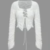 Solid Cut Out Tie Up Long-Sleeve Top>MICAS Sale