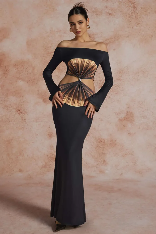 Solid Cut Out Twist Knot Long-Sleeve Maxi Dress>MICAS Best