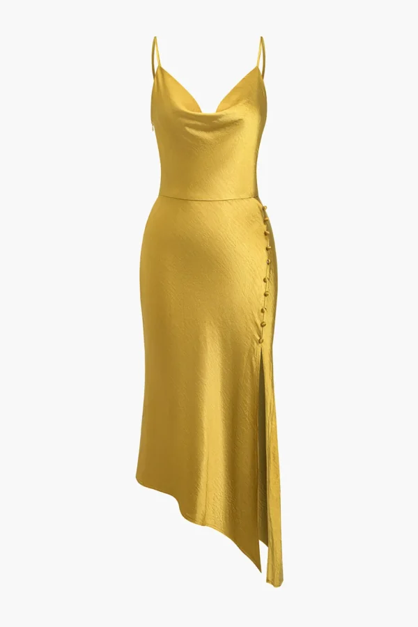Solid Draped Cowl Neck Maxi Dress>MICAS Best