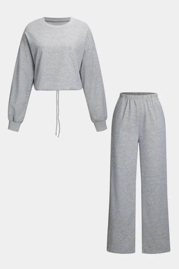 Solid Drawstring Top And Trousers Set>MICAS New