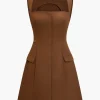 Solid Fake Pocket Mini Dress>MICAS Clearance