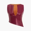 Solid Faux Leather Asymmetrical Zipper Tank Top>MICAS Sale