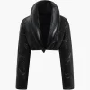 Solid Faux Leather Padded Button Stand Collar Puffer>MICAS Discount