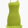 Solid Feather Detail Backless Mini Dress>MICAS Clearance