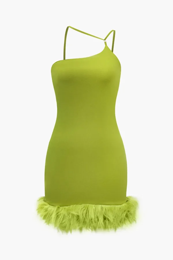 Solid Feather Detail Backless Mini Dress>MICAS Clearance