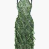 Solid Fringe Backless Midi Dress>MICAS Best