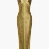 Solid Fringe Cut Out Slit Midi Dress>MICAS Outlet