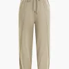 Solid High-Waist Drawstring Pants>MICAS Clearance