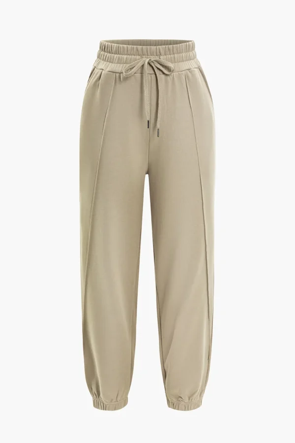 Solid High-Waist Drawstring Pants>MICAS Clearance