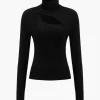 Solid Hollow Out Long-Sleeve Top>MICAS Online