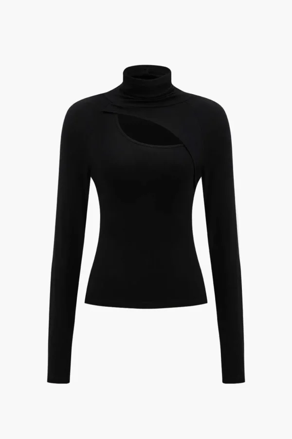 Solid Hollow Out Long-Sleeve Top>MICAS Online