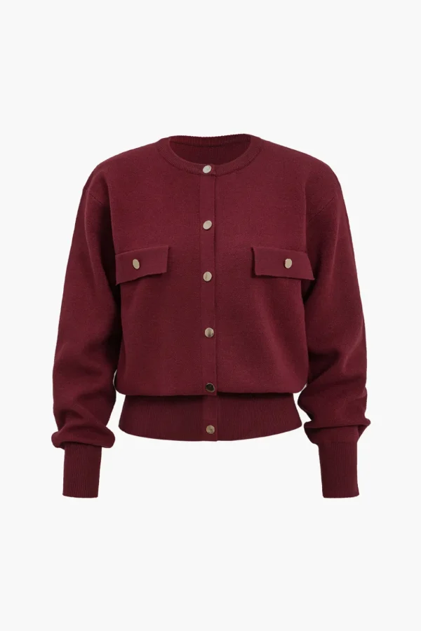 Solid Knit Button Cardigan>MICAS Fashion